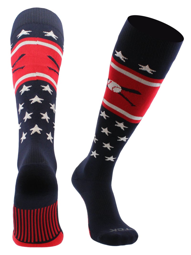 TCK Patriotic USA Baseball Socks with Baseball Bats (Navy/Red/White, Large) - Navy/Red/White,Large - Image 1